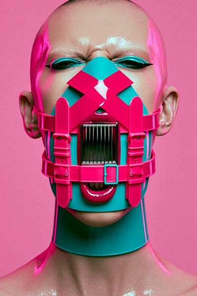 Neon Cyberpunk Mask Portrait Poster.