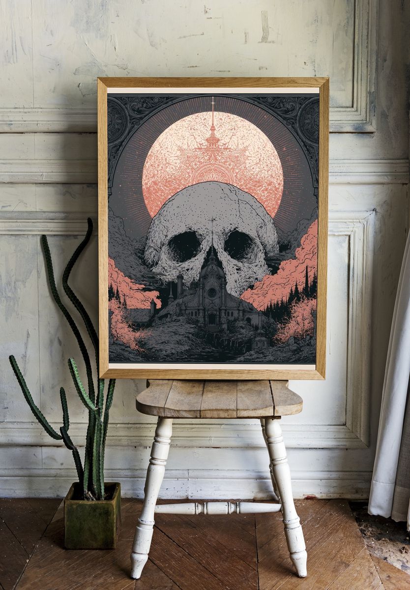 Skull Eclipse Gothic Illustration Poster. room preview