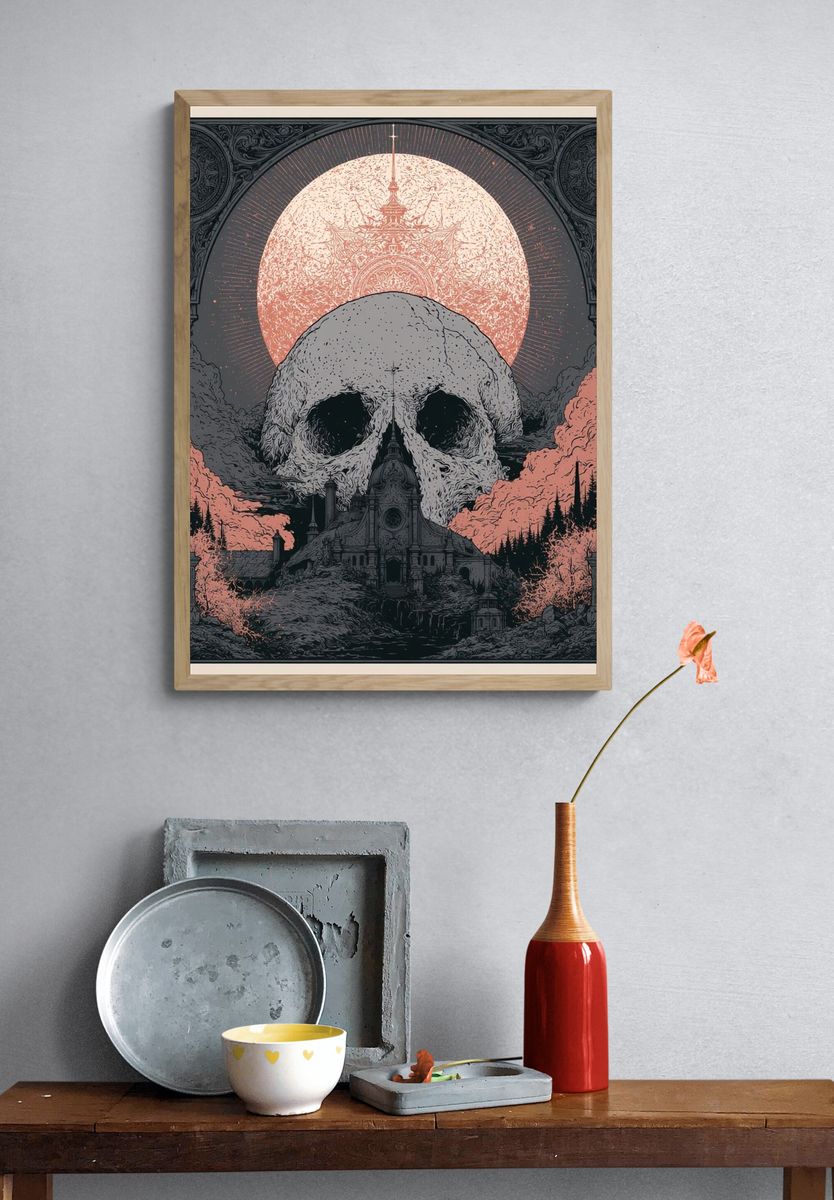 Skull Eclipse Gothic Illustration Poster. — room view 3