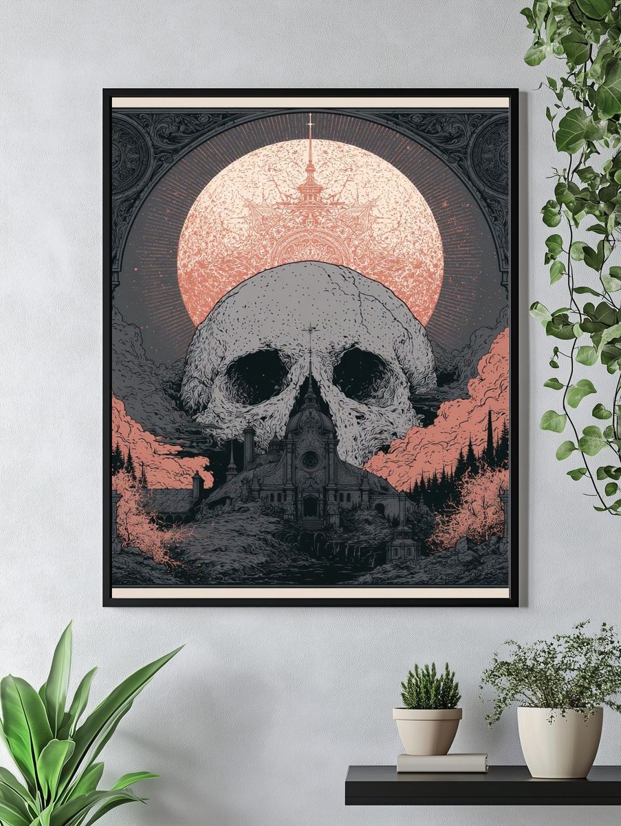 Skull Eclipse Gothic Illustration Poster. — room view 4