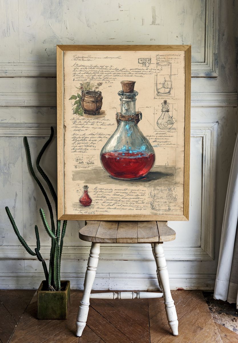 Alchemy Flask Sketch Poster. room preview