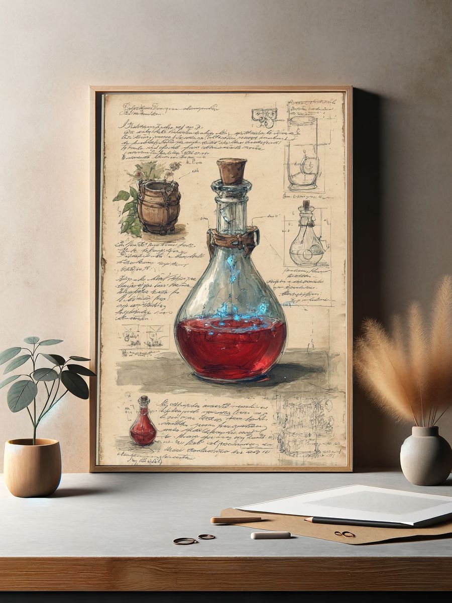 Alchemy Flask Sketch Poster. — room view 2