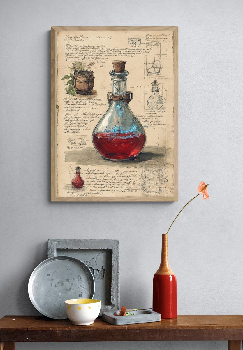 Alchemy Flask Sketch Poster. — room view 3