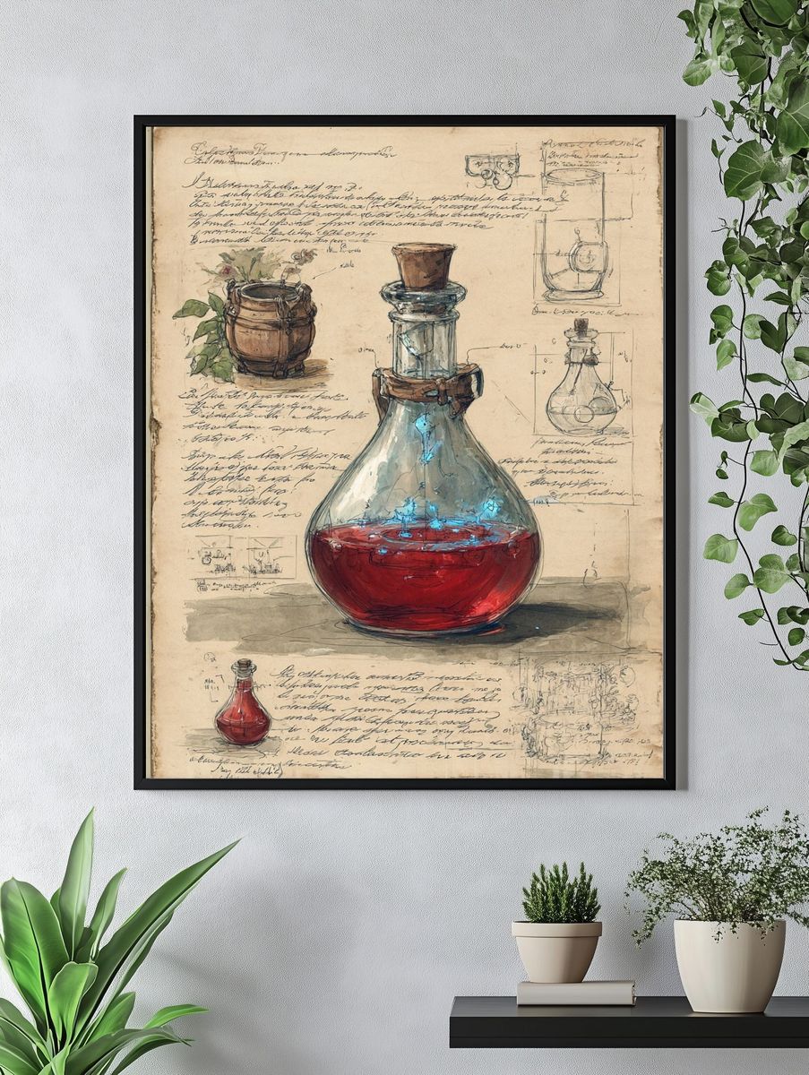 Alchemy Flask Sketch Poster. — room view 4