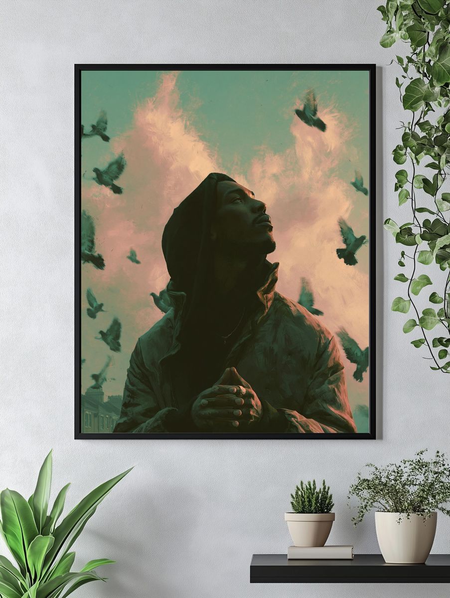 Dreaming Figure with Birds Print. — room view 4