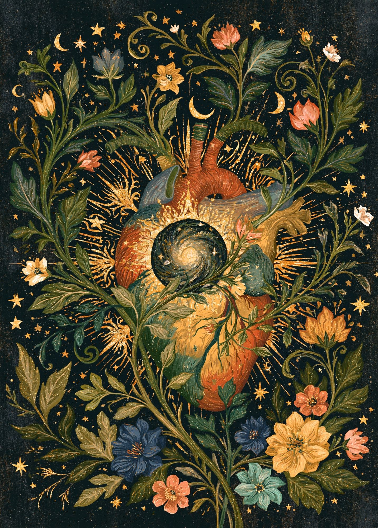 Celestial Floral Heart Illustration Poster. poster — illustration art