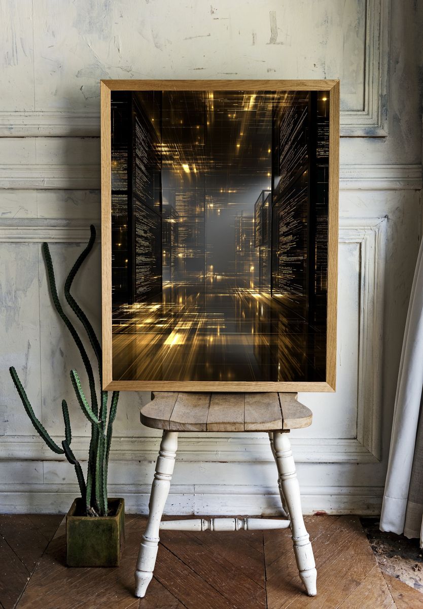 Golden Futuristic Corridor Poster. — room view 1