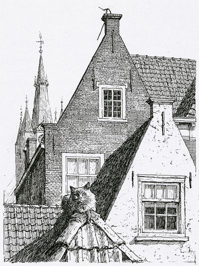 Cat on Rooftops Ink Print.