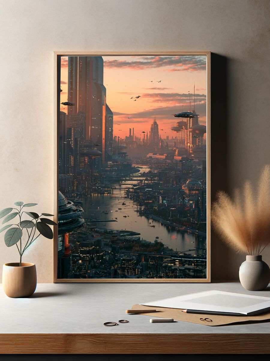 Futuristic City Sunset Poster. — room view 2