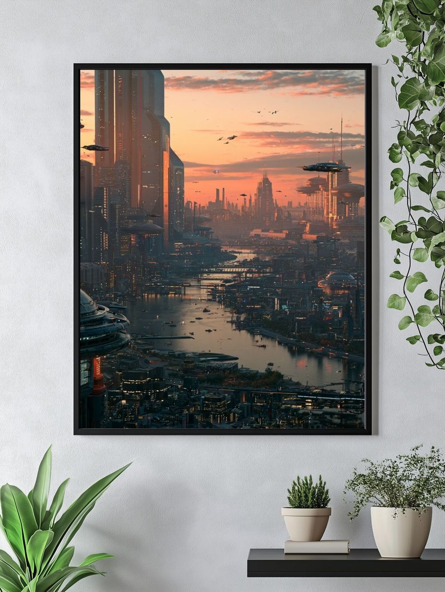 Futuristic City Sunset Poster. — room view 4