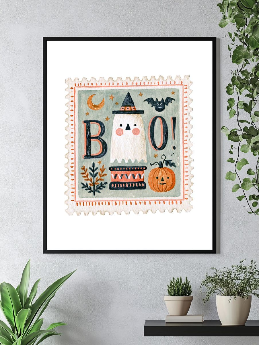 Halloween Boo Watercolor Poster. — room view 4