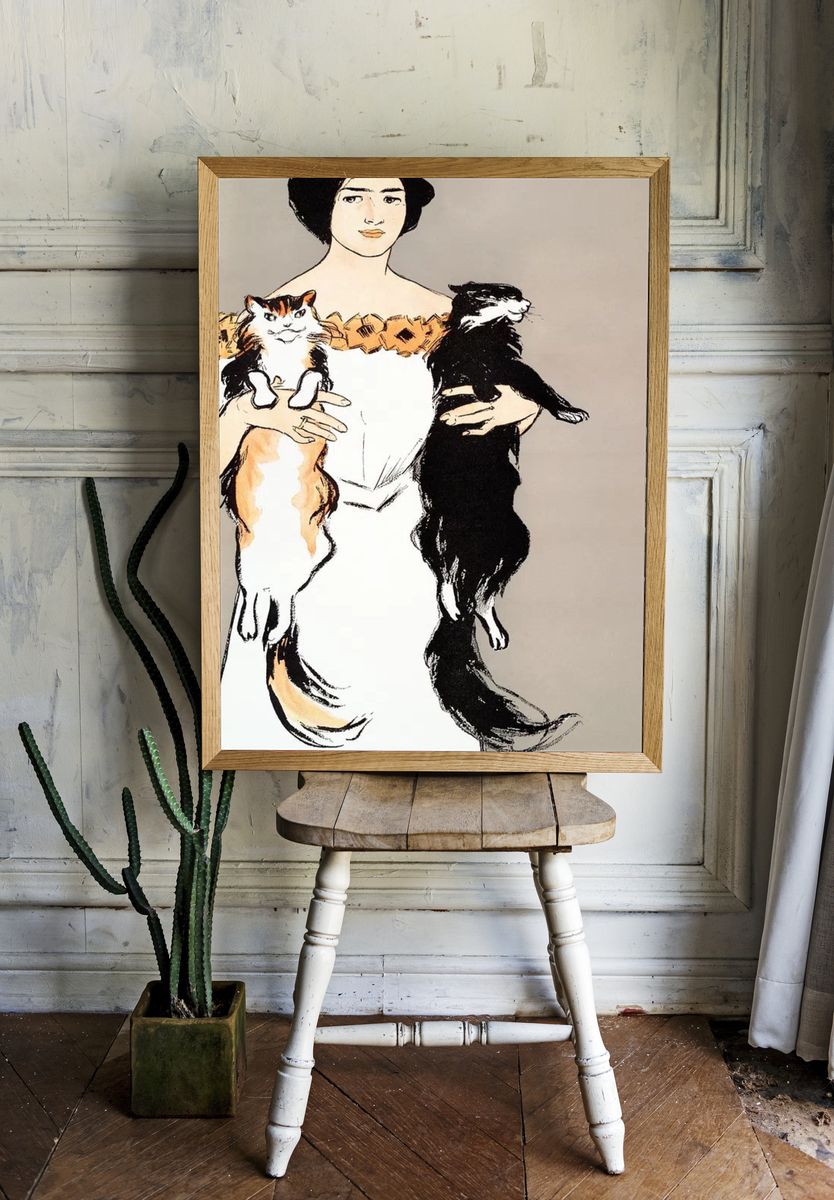 Woman holding cats (1897) print. — room view 1