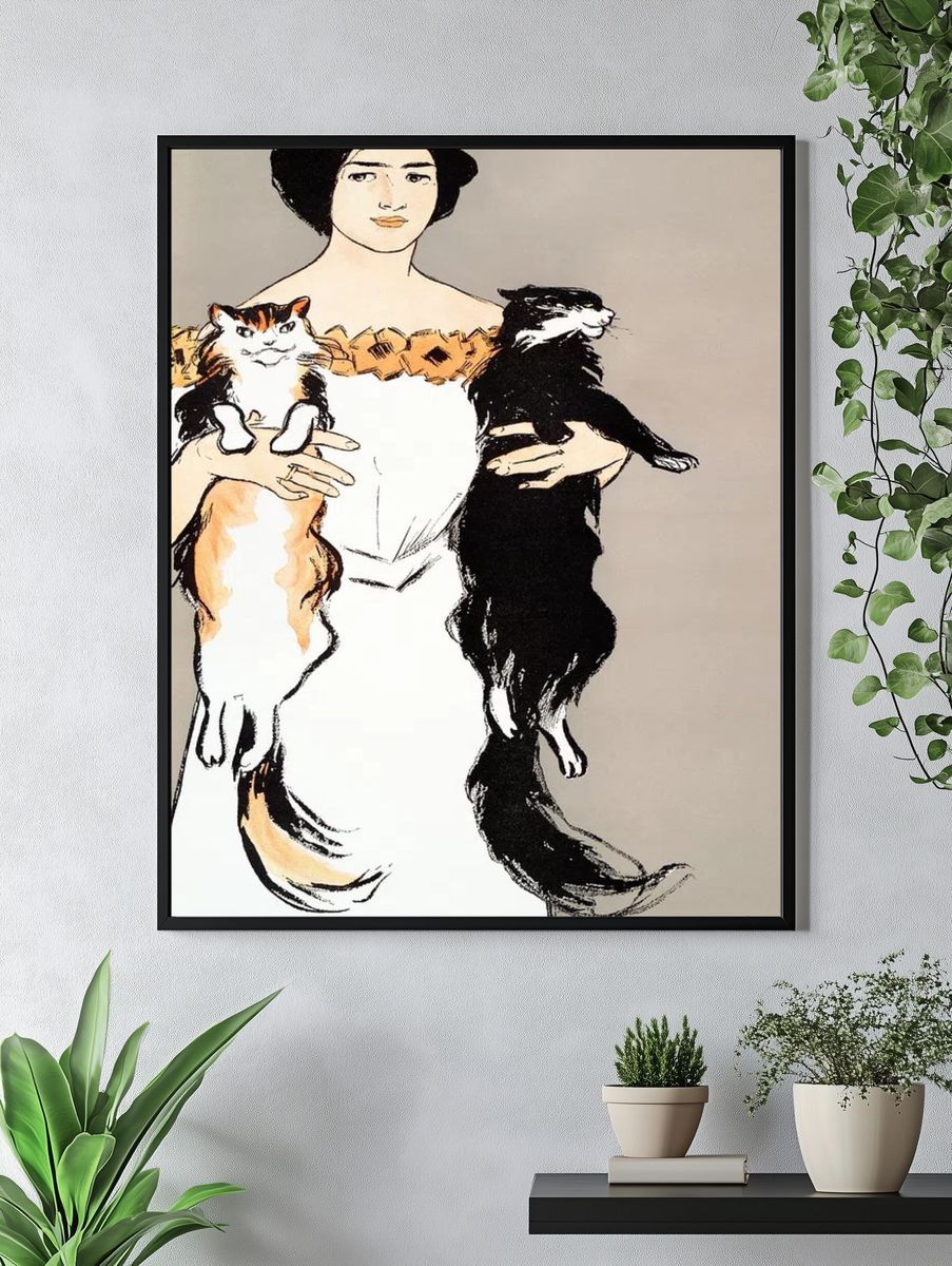 Woman holding cats (1897) print. — room view 4