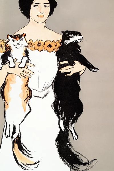Woman holding cats (1897) print.