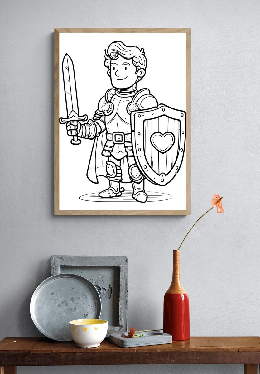 Knight Cartoon Illustration Poster. — room view 3
