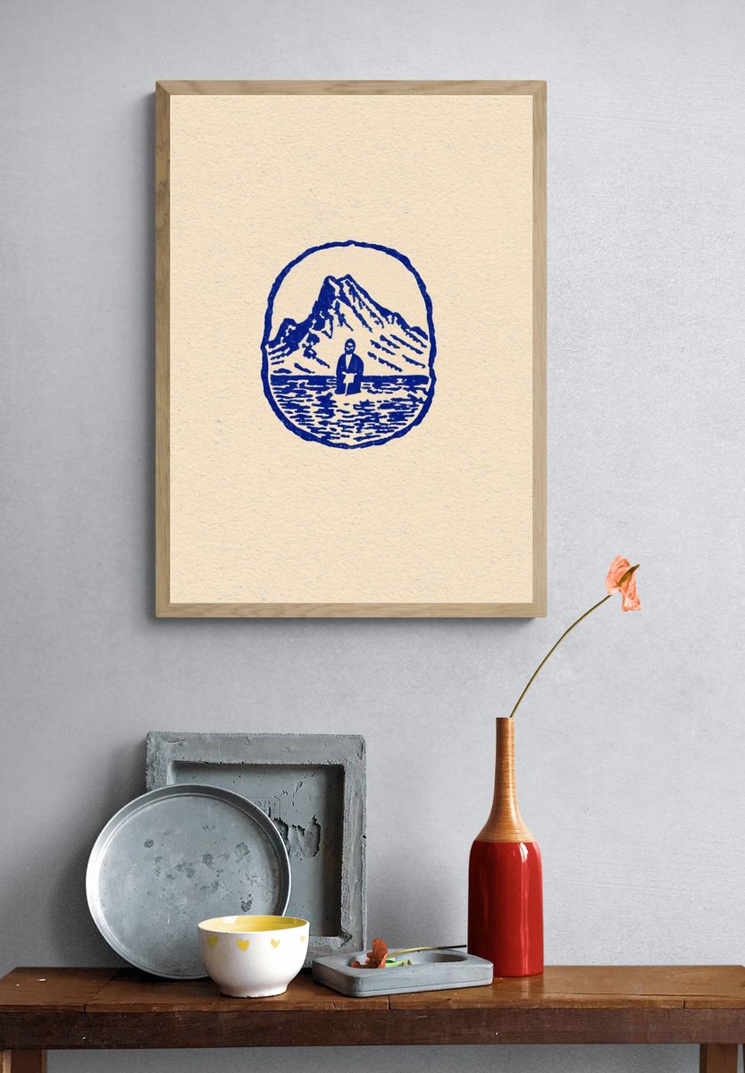 Mountain Lake Emblem Illustration Poster. — room view 3