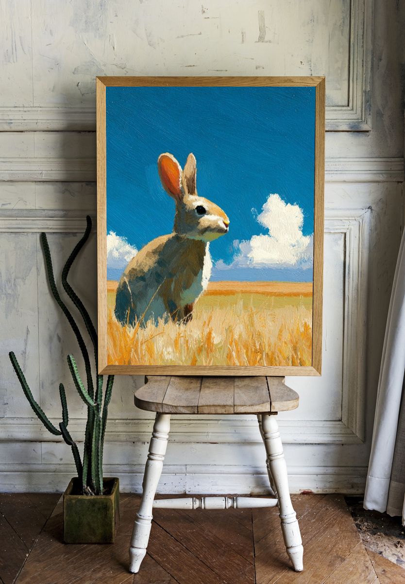 Rabbit in Meadow Illustration Poster. — room view 1