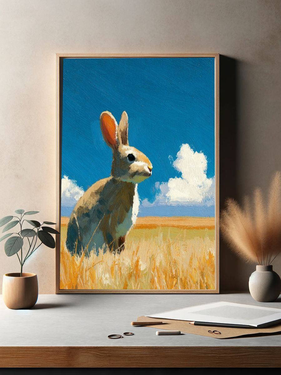 Rabbit in Meadow Illustration Poster. — room view 2