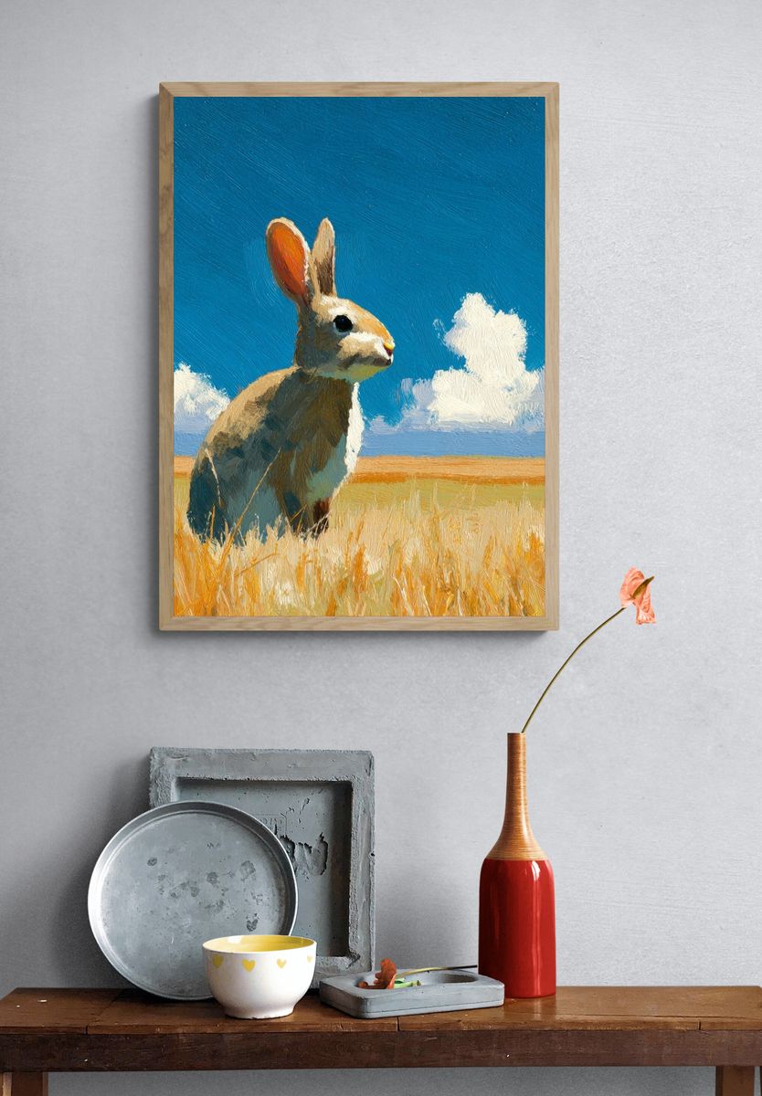 Rabbit in Meadow Illustration Poster. — room view 3