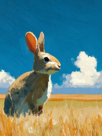 Rabbit in Meadow Illustration Poster. poster