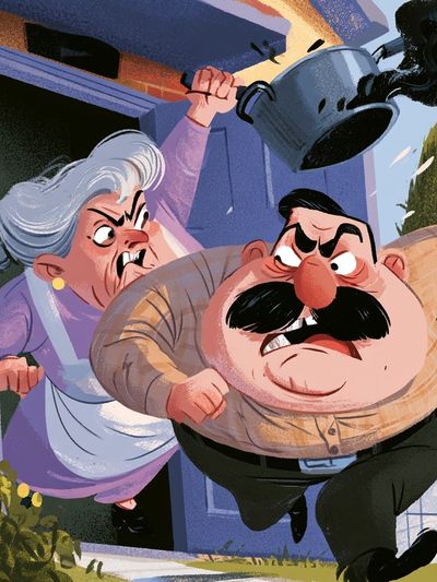 Angry Neighbors Cartoon Poster. poster