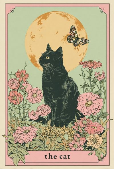 Black Cat Floral Illustration Poster. poster