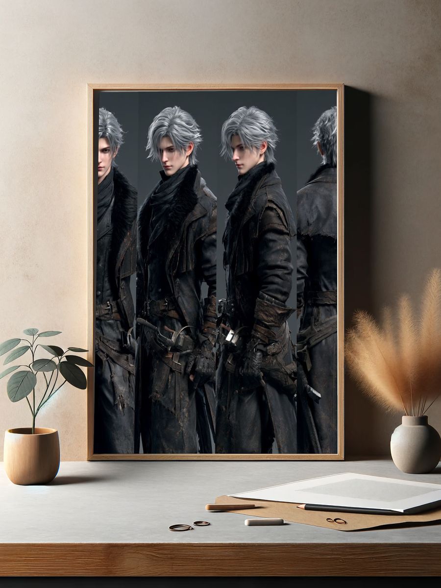 Silver-Haired Warrior Character Print. — room view 2