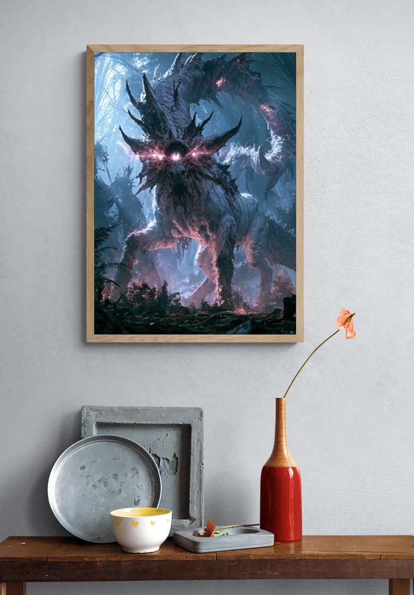 Mystic Forest Dragon Digital Art Poster. — room view 3