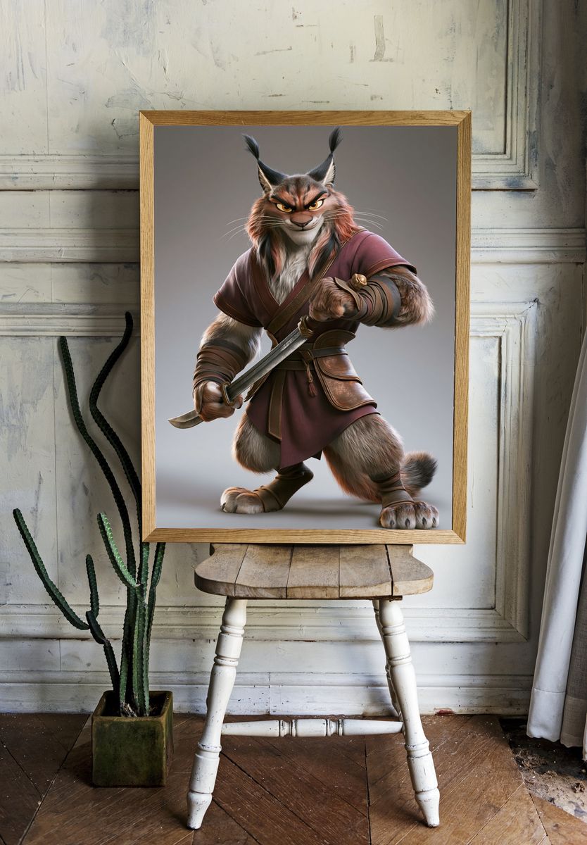 Warrior Lynx Digital Art Poster. — room view 1
