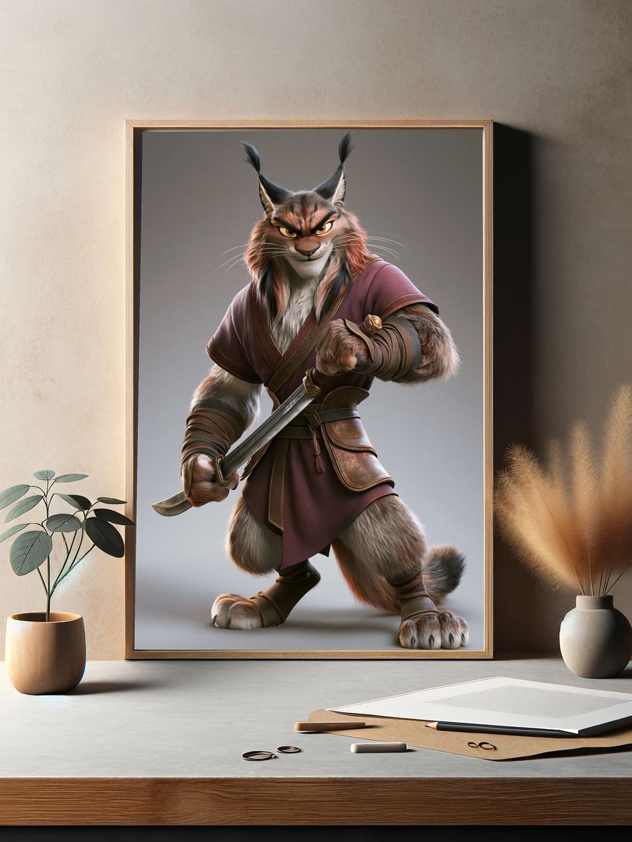 Warrior Lynx Digital Art Poster. — room view 2