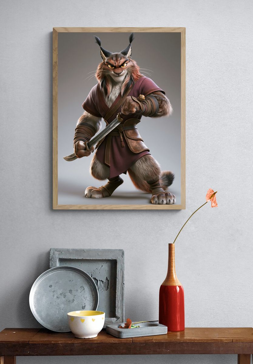 Warrior Lynx Digital Art Poster. — room view 3