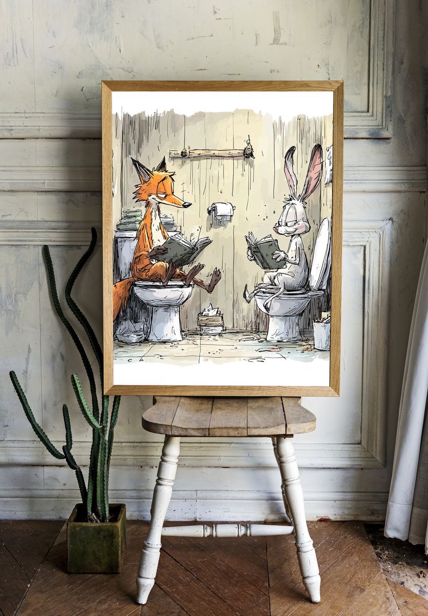 Fox and Rabbit Reading Poster. — room view 1