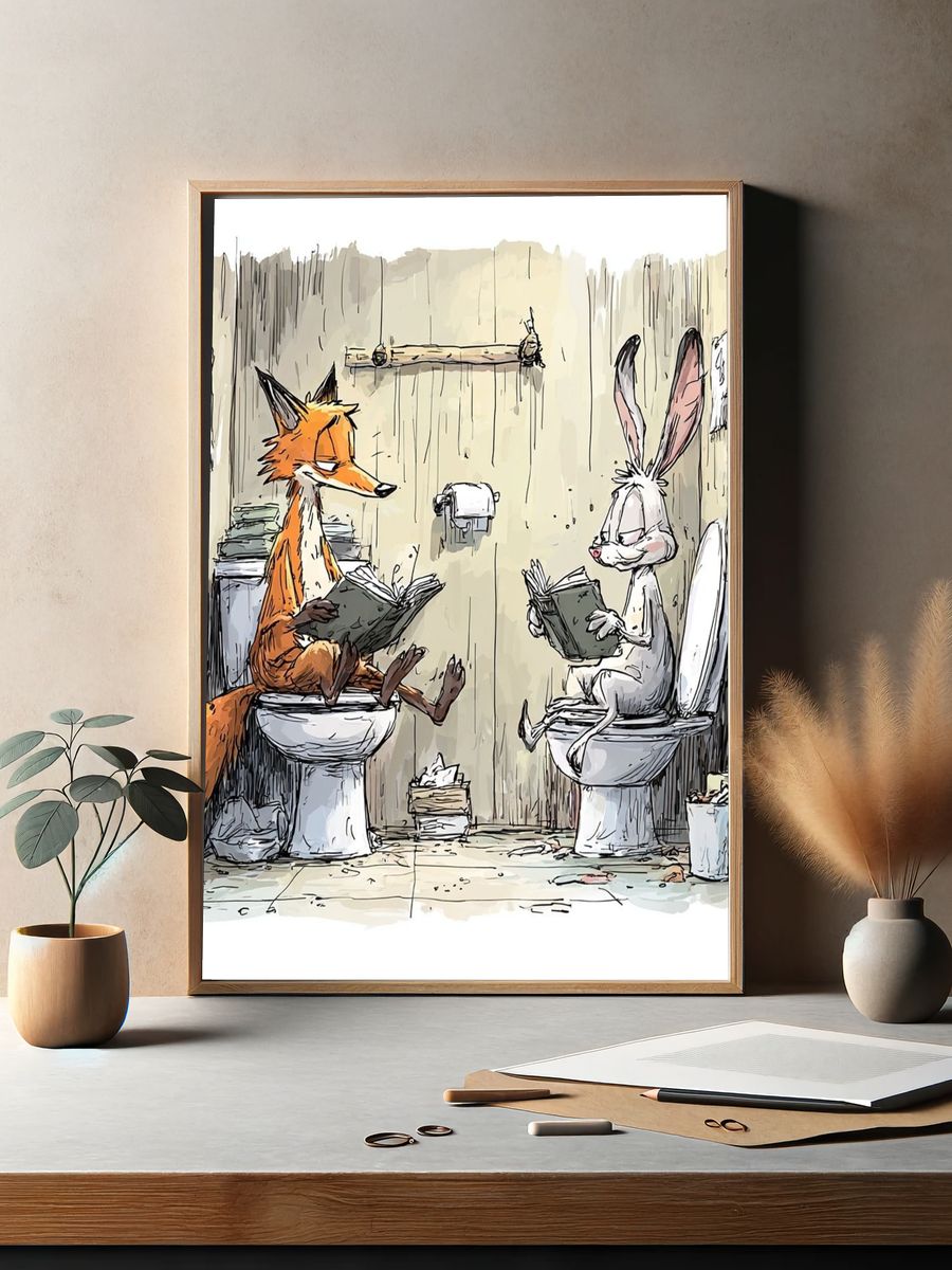 Fox and Rabbit Reading Poster. — room view 2
