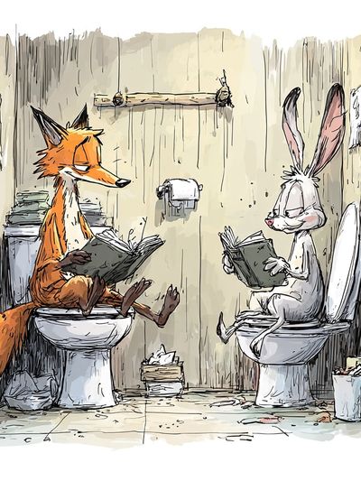 Fox and Rabbit Reading Poster. poster