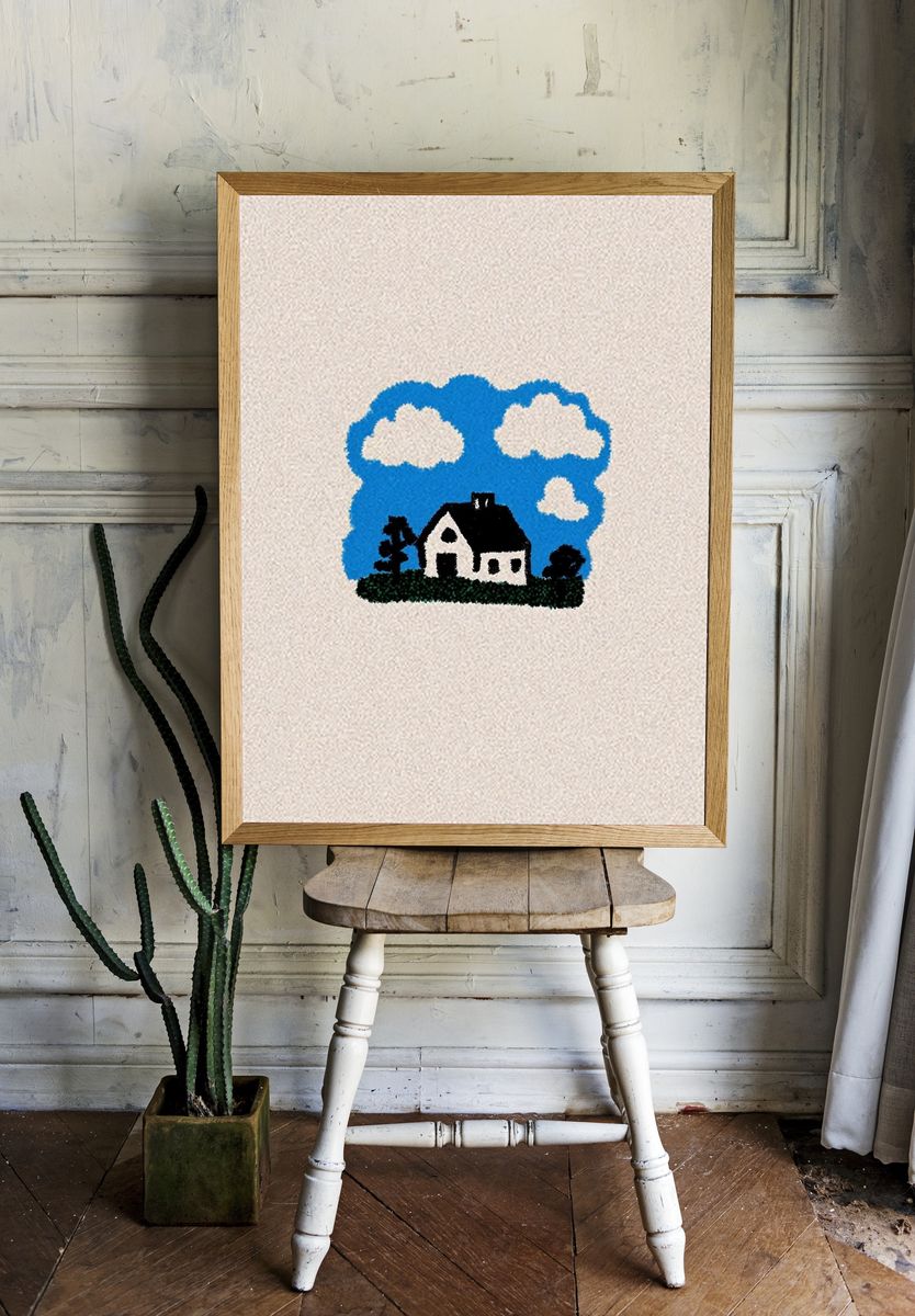 Blue Sky Cottage Illustration Poster. — room view 1