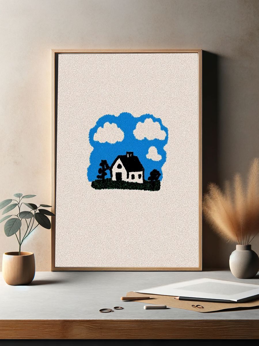 Blue Sky Cottage Illustration Poster. — room view 2