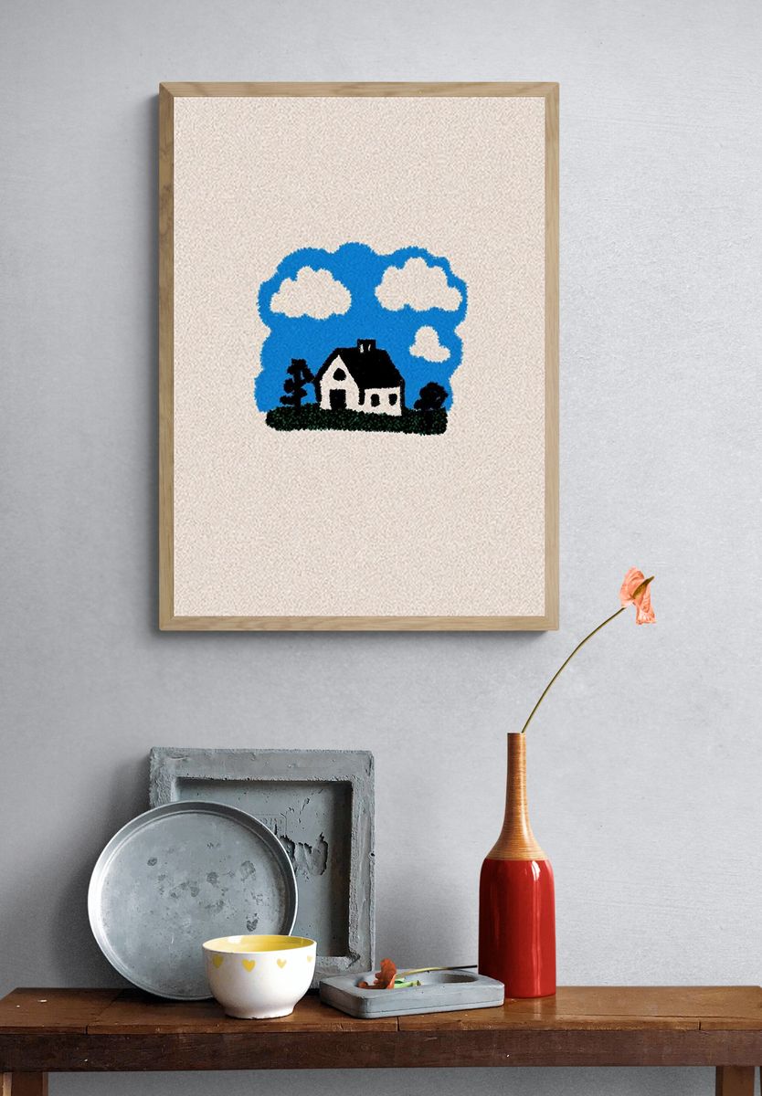 Blue Sky Cottage Illustration Poster. — room view 3