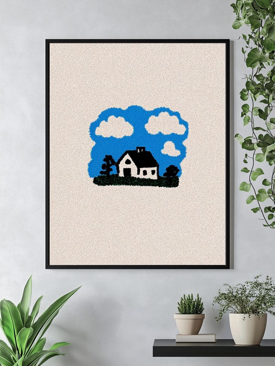 Blue Sky Cottage Illustration Poster. — room view 4