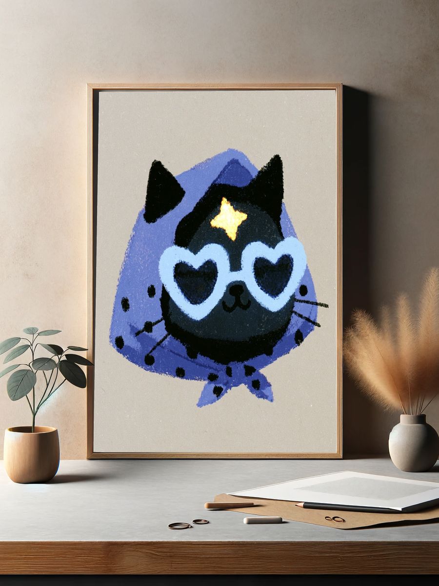 Heart-Eyed Cat Illustration Poster. — room view 2