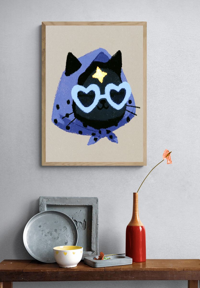 Heart-Eyed Cat Illustration Poster. — room view 3