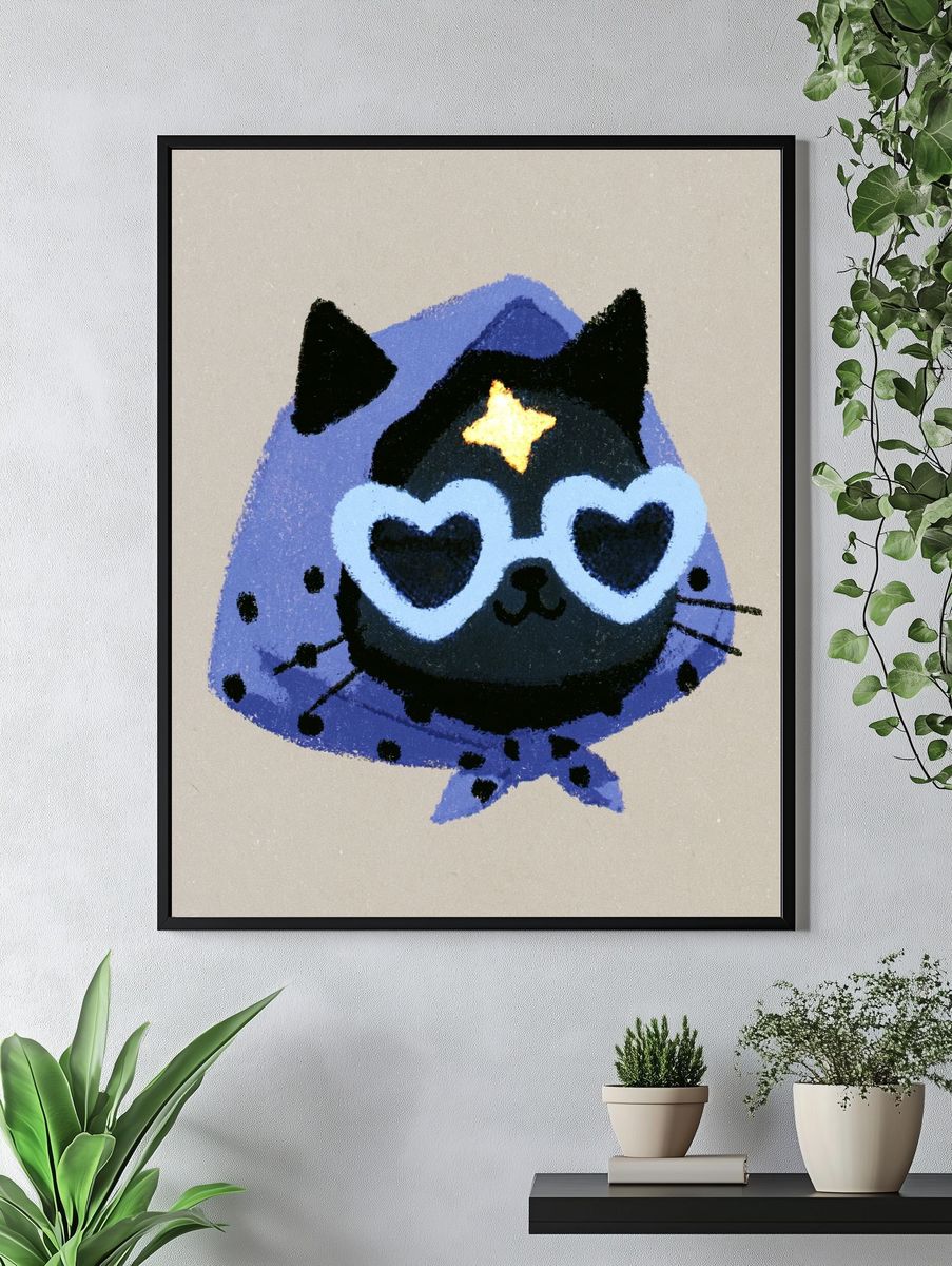 Heart-Eyed Cat Illustration Poster. — room view 4