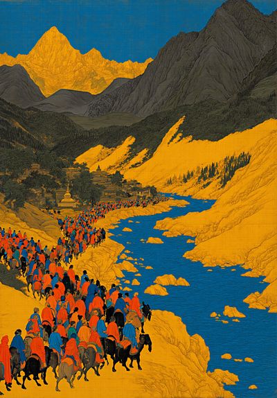 Mountain Pilgrimage Illustration Poster.