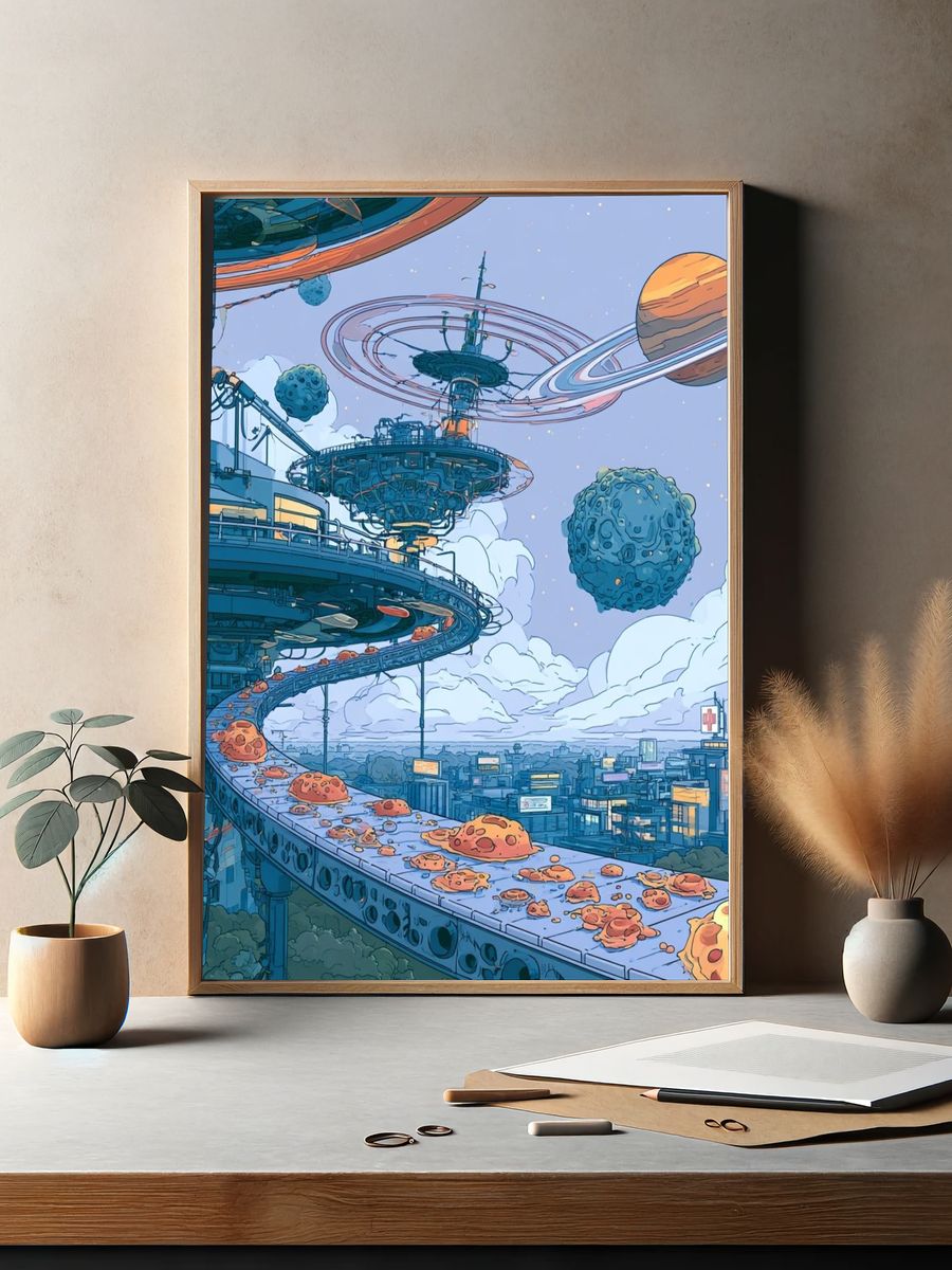 Futuristic Space City Illustration Poster. — room view 2