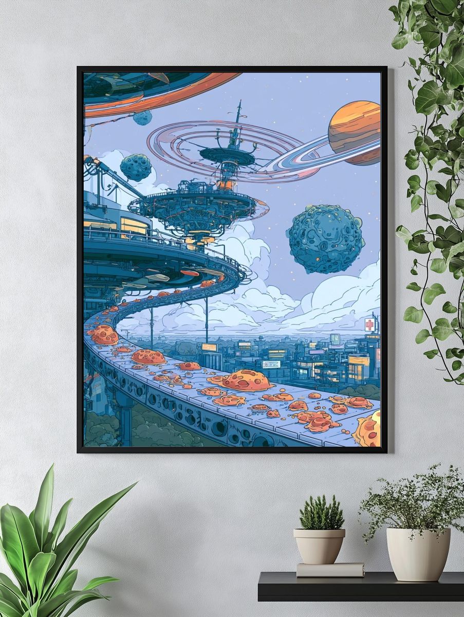 Futuristic Space City Illustration Poster. — room view 4