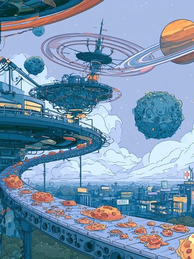 Futuristic Space City Illustration Poster.