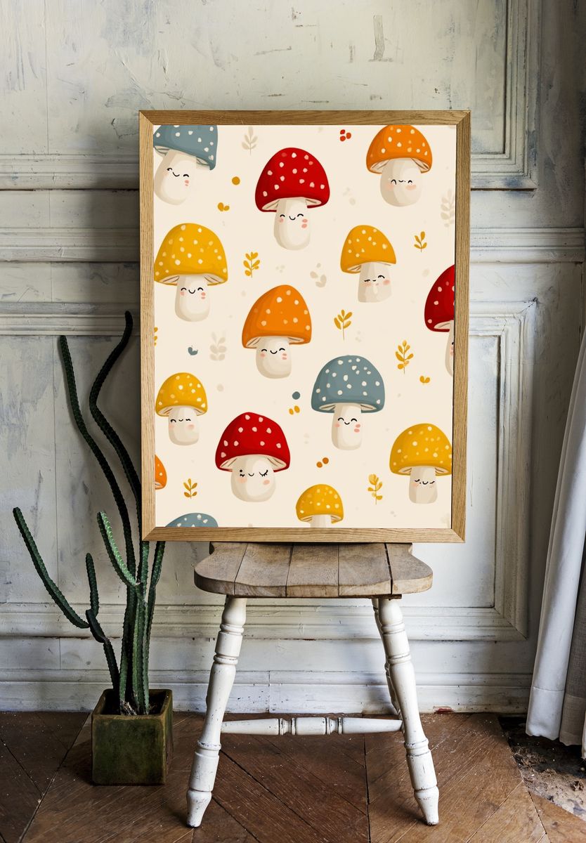 Cute Mushroom Pattern Illustration Poster. room preview