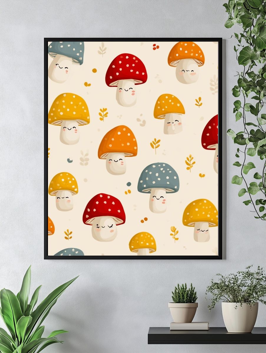 Cute Mushroom Pattern Illustration Poster. — room view 4