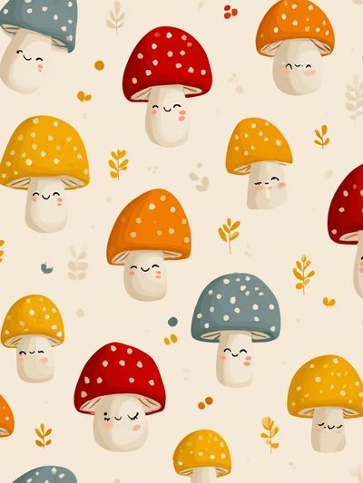 Cute Mushroom Pattern Illustration Poster.