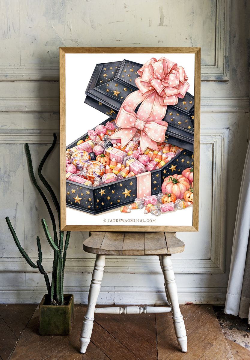 Halloween Candy Box Watercolor Print. room preview