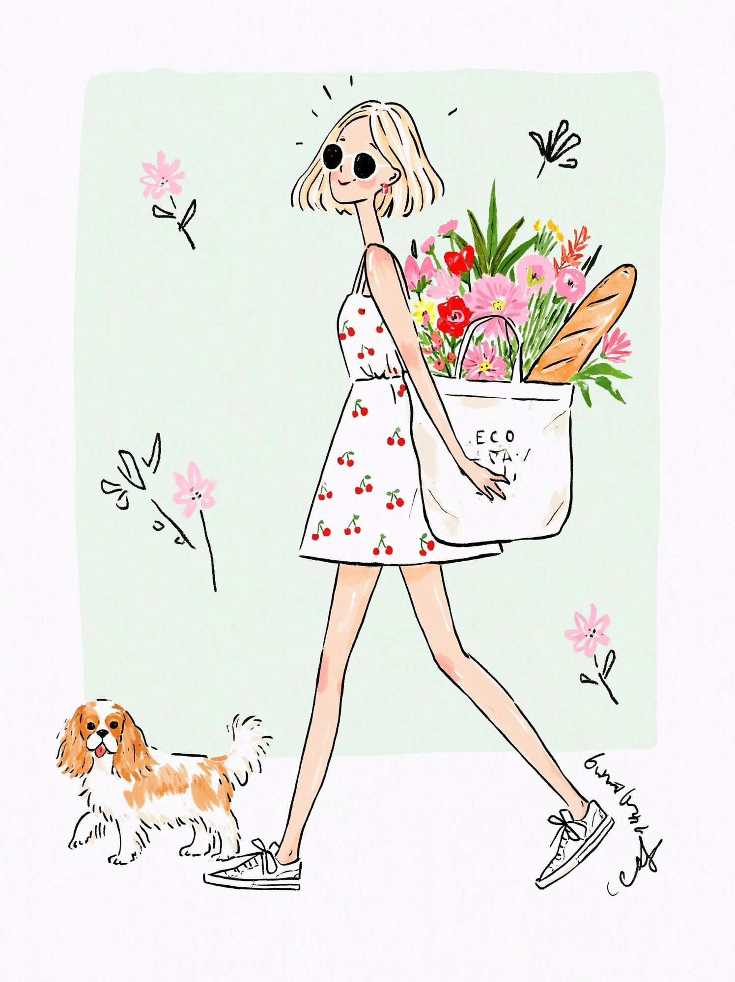 Eco Shopper Girl Illustration Poster. poster detail